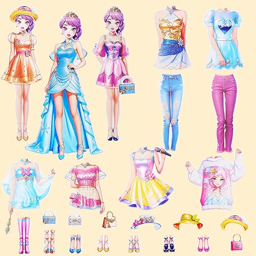 Miniatura 41 de Muñecas de vestir magnéticas, muñecas de papel de princesa magnéticas, muñecas de vestir magnéticas para niñas de 4 a 10 años de edad, juego de Lea