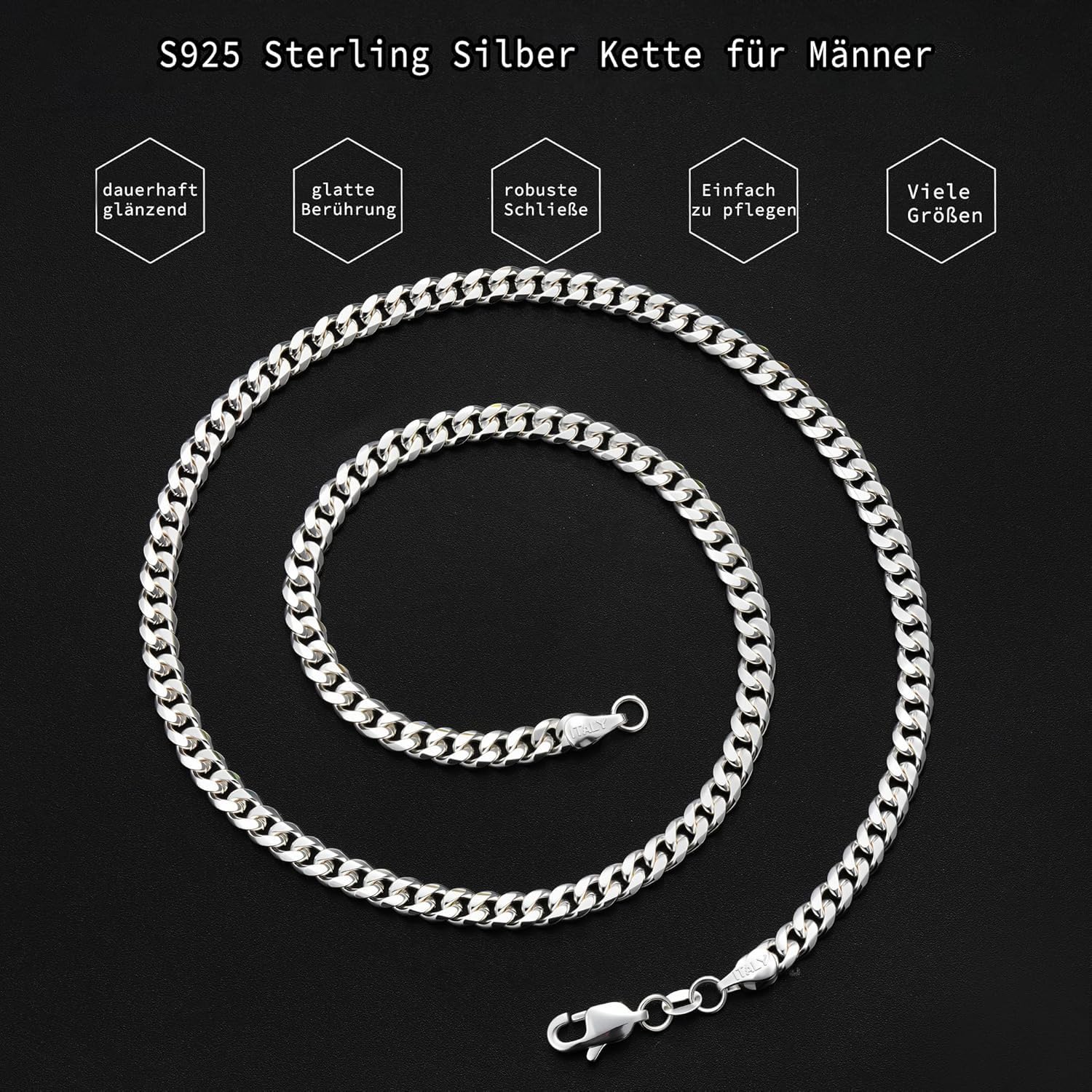 Kette Herren 925 Sterling Silber über Ketten für Herren Statement 7mm Breit Kubanische Kette Männer Lang Wasserfester Schmuck Silber Geschenk Verschiedliche Längen 46/51/56/61/66 CM