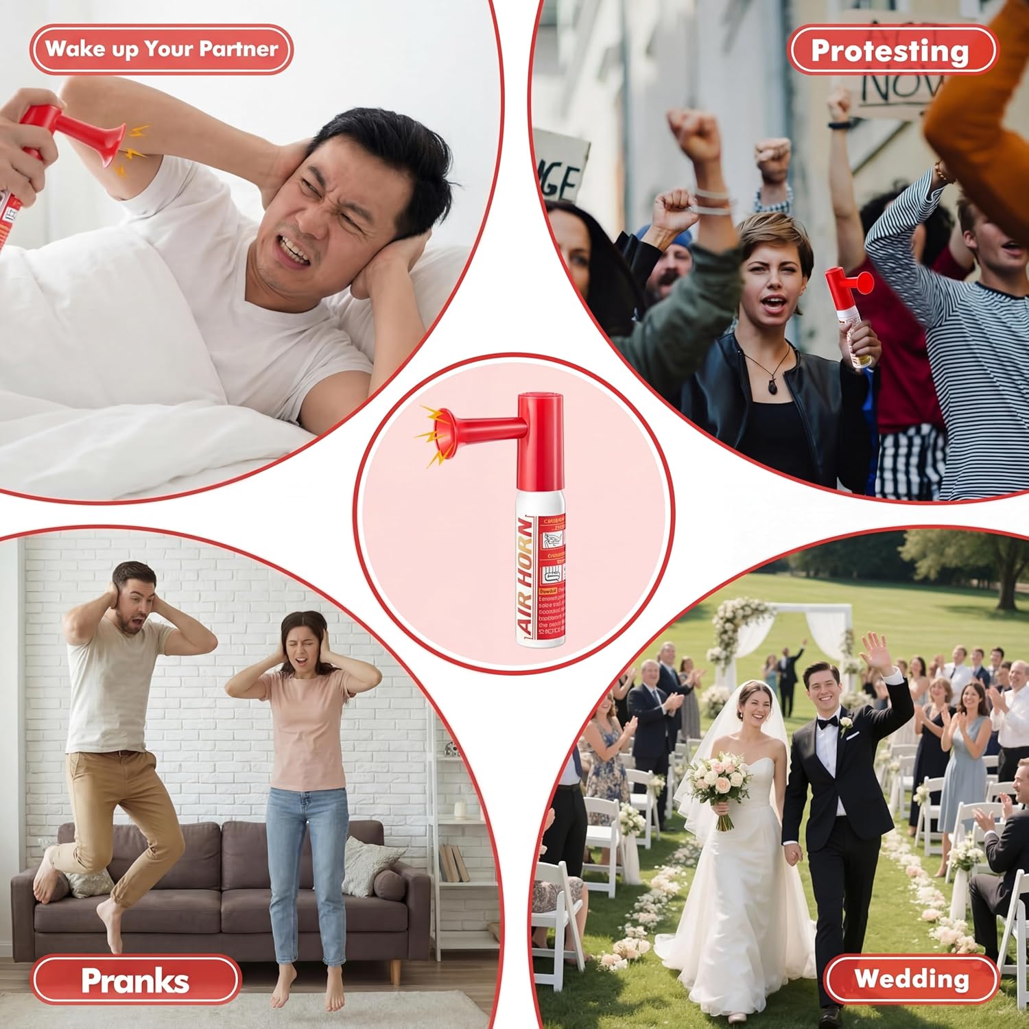 1 Pack Mini Air Horn for Personal Safety, 0.88 Oz Stadium Air Horn Prank, Portable Blow Noise Maker for Sporting Events, Football Games, Dogs, Party, Birthdays,Graduation Mini Noisemakers (Red)