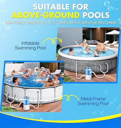 Miniatura 8 de Bomba de filtro de piscina brillante de 1000 GPH sobre el suelo con luz LED azul incorporada  Potente sistema de bomba de filtro de cartucho de