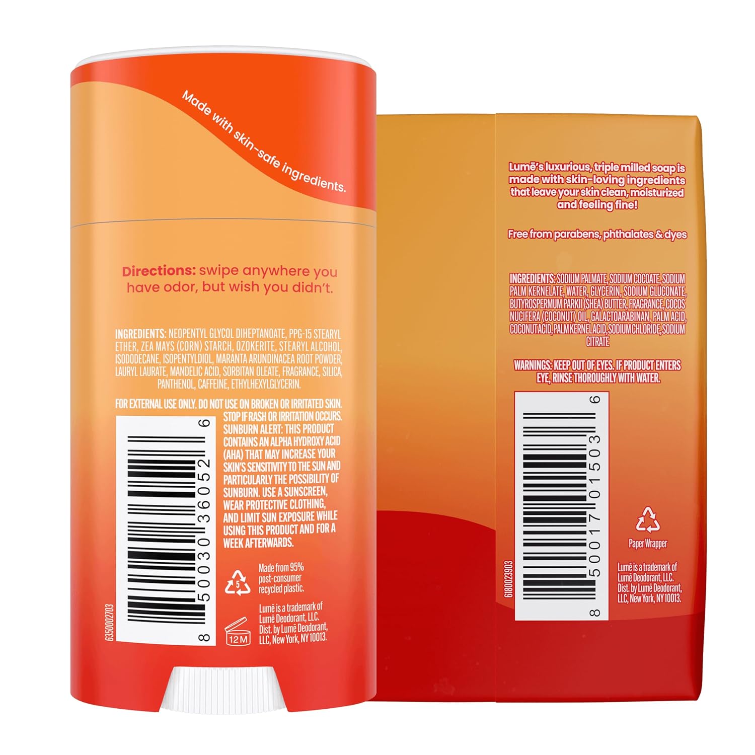 Lume Whole Body Deodorant And Soap - 2.6 Ounce Smooth Solid Stick With 72 Hour Odor Control and 5 Ounce Triple Milled Soap - Aluminum Free, Baking Soda Free and Skin Loving (Clean Tangerine) - Image 2