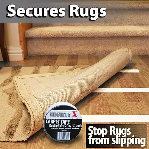 Miniatura 8 de iPrimio NeverCurl - Cinta extra gruesa de doble cara para alfombras de área con tela de malla, rollo de 1.5 pulgadas por 30 pies, cinta