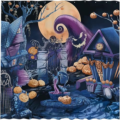Allenjoy Cortina de ducha de pesadilla de Halloween de 72 x 72 pulgadas para juegos de baño, decoración de baño, decoración de baño, decoración