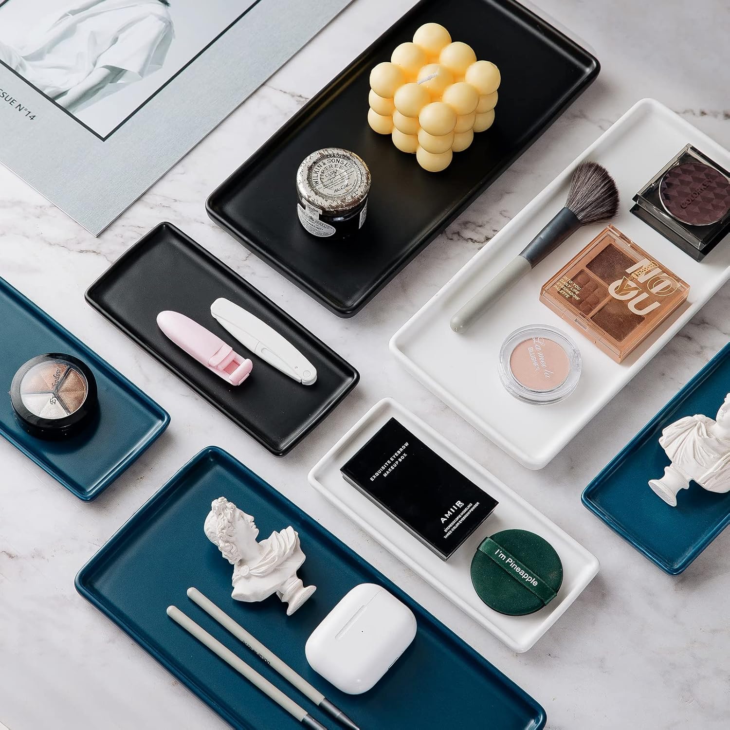 KITCHENLESTAR 10" Bathroom Tray for Counter, Ceramic Vanity Trays for Bathroom, Small Rectangle Ceramic Trays, Kitchen Soap Tray, Ceramic Tray for Kitchen Counter, (Blue,10", Set/1) : Home & Kitchen