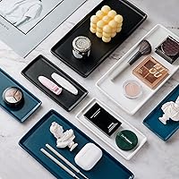 Vista 4 de Bandeja de baño para encimera de 10 pulgadas, juego de 2, bandeja de tocador de cerámica, bandeja organizadora, bandeja para jabón de cocina (blanco)