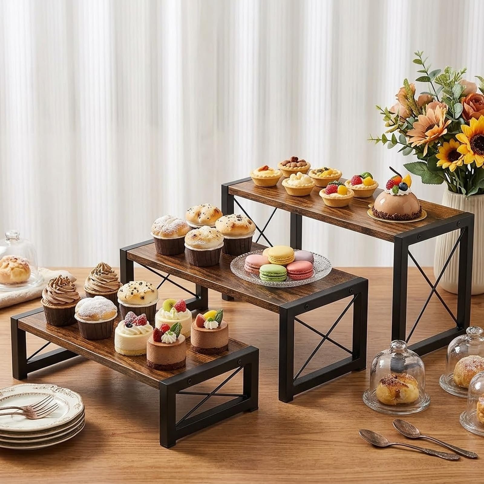Soporte para Cupcakes de Madera 3 Niveles,Expositor Escalonado Apilable