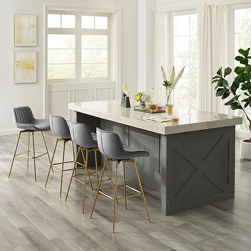 Miniatura 4 de Art Leon Juego de 2 taburetes de bar giratorios con altura de mostrador de 29 pulgadas con respaldo taburete tapizado de terciopelo taburetes de bar