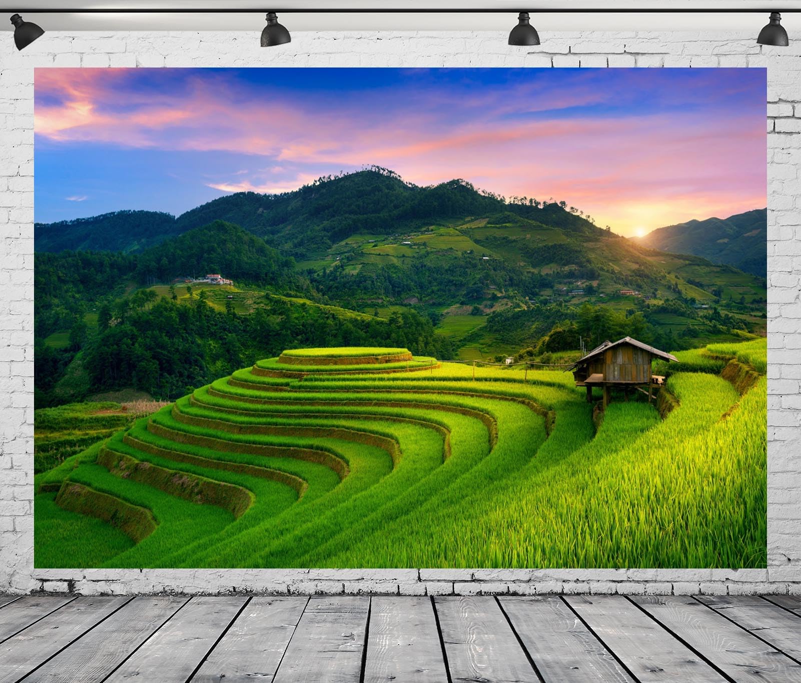 Loccor 10x8ft Fabric Countryside Field Backdrop Beautiful Green Rice Terraces Green Mountain Natural Scenery in Vietnam Background for Party