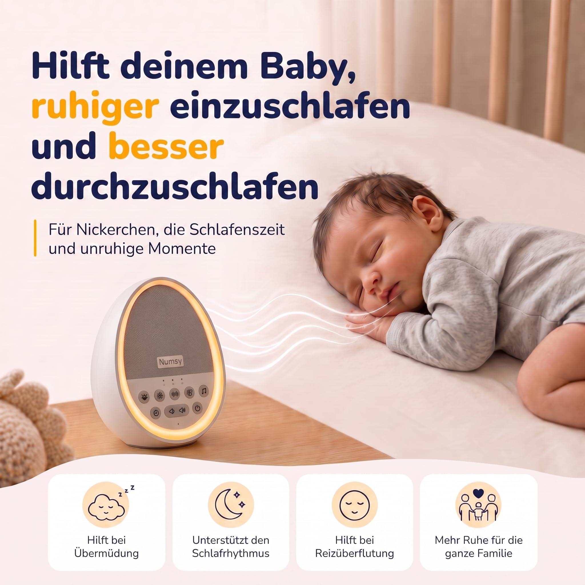 Numsy Calm White Noise Machine Baby mit Nachtlicht - Einschlafhilfe Baby