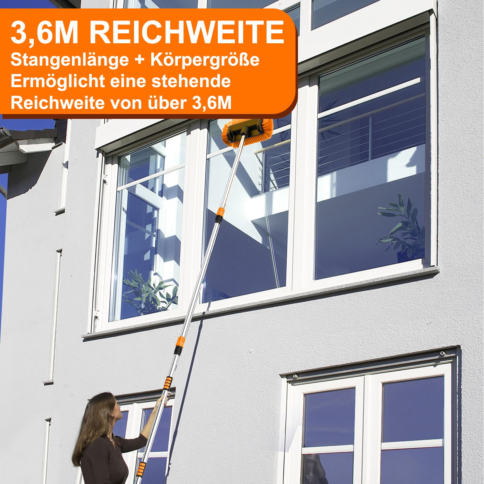 SISUPASSIE 3,6m Teleskop Waschbürste, Autowaschbürste mit Stiel, 30cm Weichen Borsten, Autowaschbürste mit Wasseranschluss für Caravan, Auto, LKW, Bus, Van, Wohnmobil