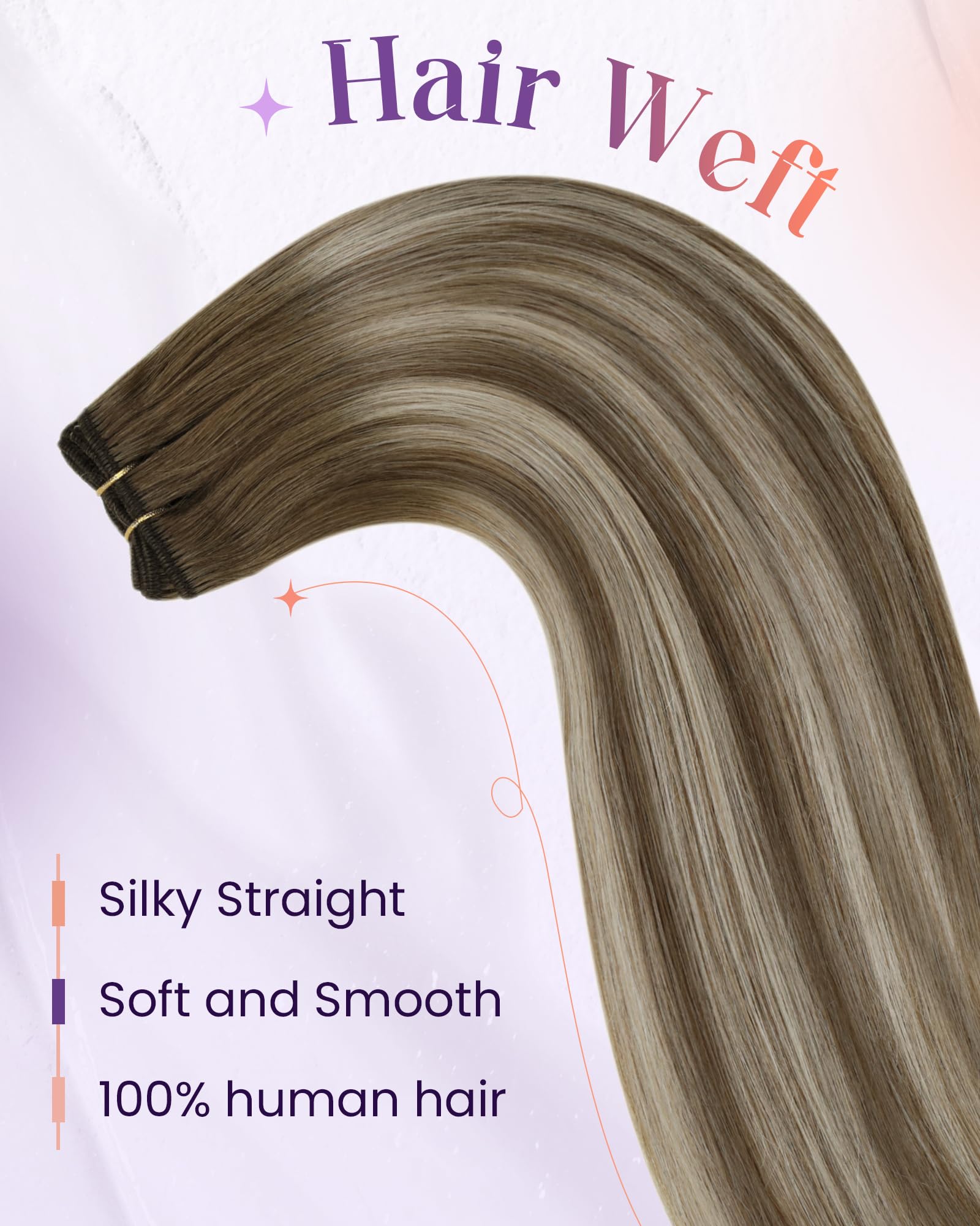 LaaVoo Weft Hair Extensions Real Human Hair 100g 18 Inch Blonde Sew in Hair Extensions Full Head Straight Balayage Brown Remy Invisible Double Weft Weave #8/60/8 - Image 3