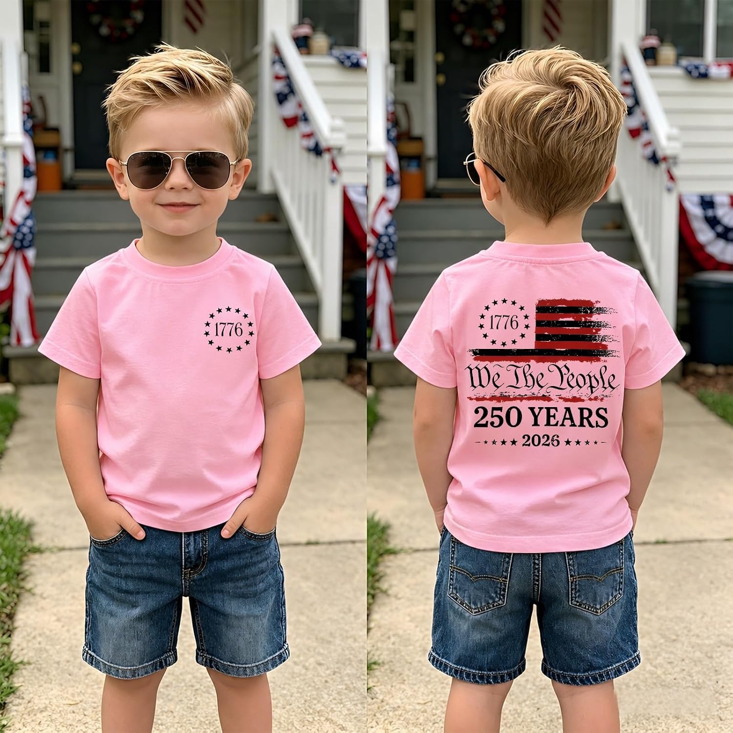 Toddler Boy Girl 4th of July Shirt 250 Anniversary American Flag T-Shirt 1776-2026 We The People Kid Patriotic Outfit