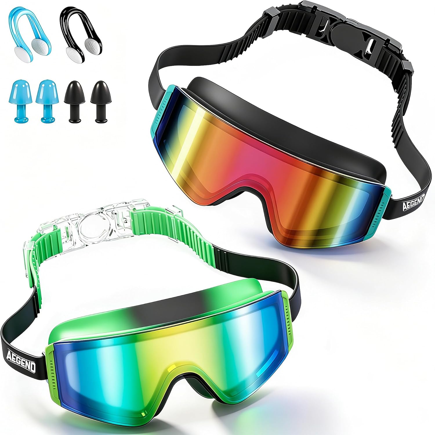 Aegend Kids Swim Goggles 2 Pack – Large Frame Anti Fog Soft Silicone Leak Proof UV Protection for Boys Girls Age 3-15