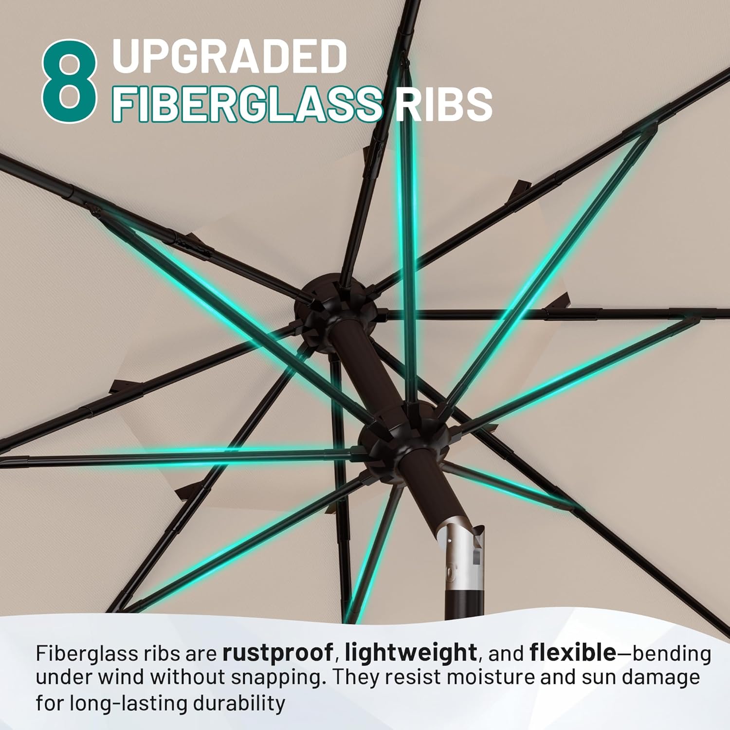AreShark 9FT Patio Umbrella with Fringe, Wind-Resistant Fiberglass 8 Ribs Tassel Outdoor Umbrella with Crank and Push Button Tilt, Double Tier Vent Sun Shade for Pool, Deck, Backyard, Off-White