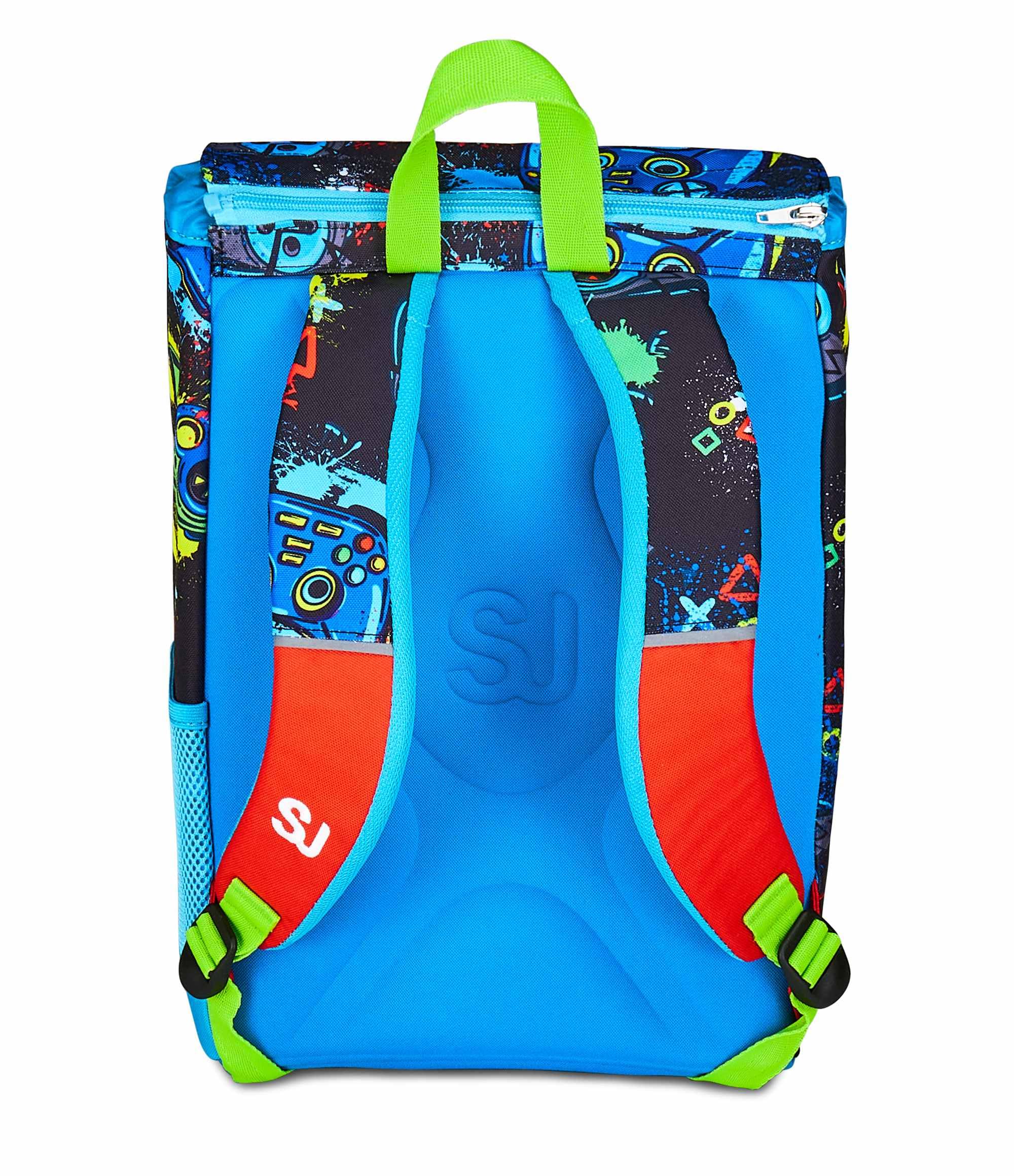 SJ GANG STYLE JAM GANG Zaino Scuola Estensibile Big, Blu, Zaino con Divisorio Interno, Tasca Superiore con LED Joystick, Tasca per Borraccia, 24 L, Zaino Scuola Elementare, Zaino Bambino