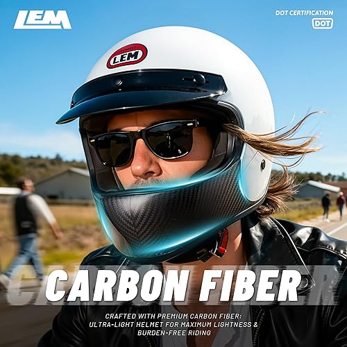 Miniatura 8 de LEM Casco de cara completa, casco clásico retro de motocicleta DOT para modelos Harley, Cruiser, casco de motocicleta estilo vintage, visera