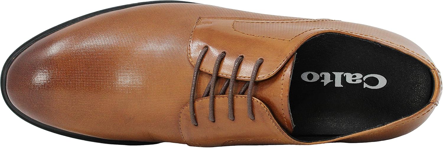 CALTO Men's Invisible Height Increasing Elevator Shoes - Brown Premium Leather Lightweight Lace-up Formal Oxfords - 3 Inches Taller - Y10752 - Size 9 D(M) US - Image 2