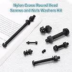 MECCANIXITY 15 Set M6x20mm Nylon PA66 Plastic Cross Round Head Screw Phillips Bolts Hex Nuts Flat Washers Assortment Kit, Metric Full Thread Bolt Fasteners for DIY Machine Assembly, Black