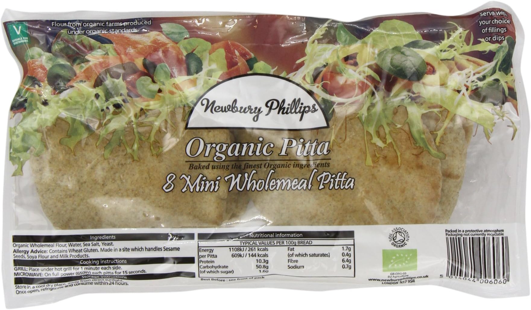 Newbury Phillips Organic Mini Wholemeal 8 Pitas (Pack of 7, Total 56 Pitas)