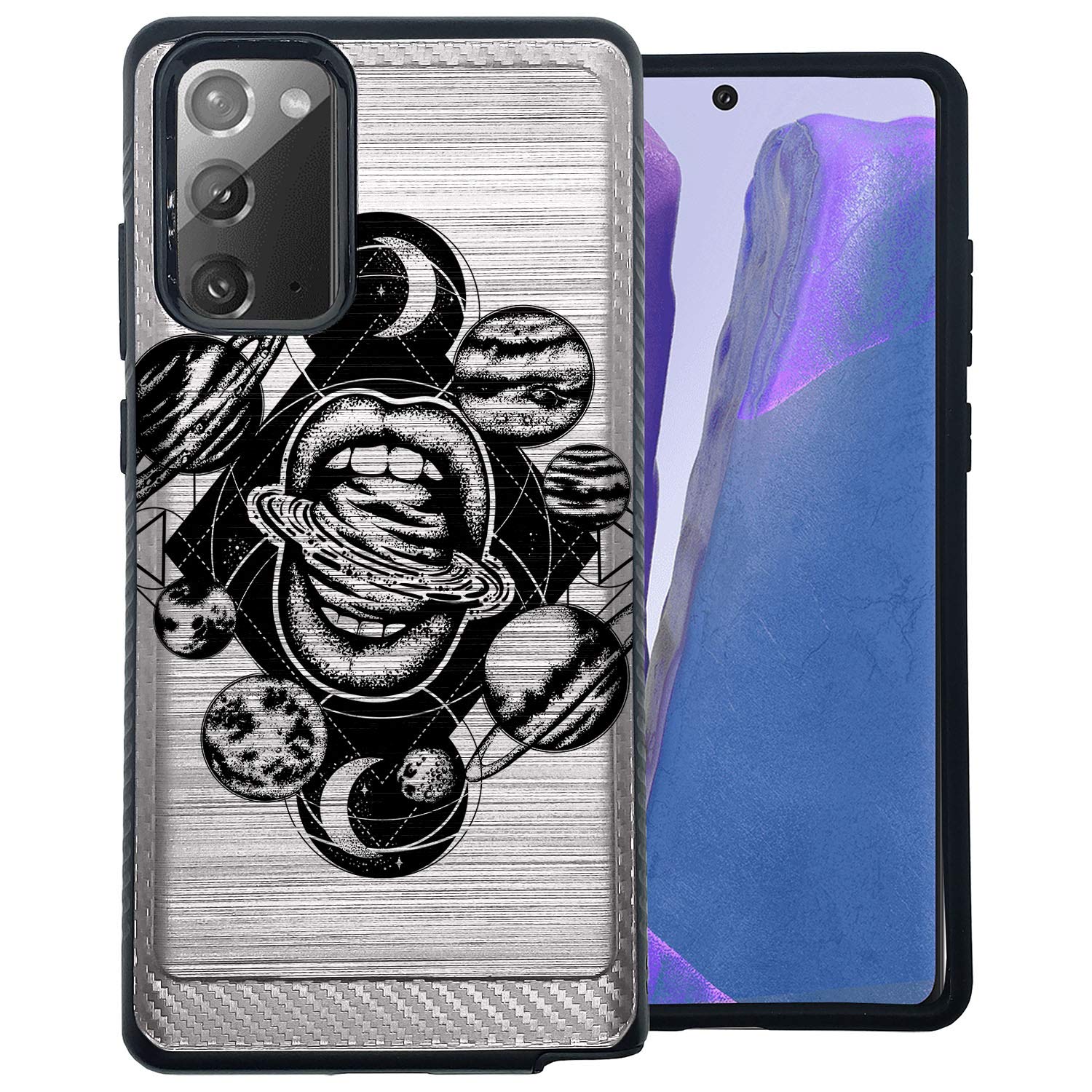 CasesOnDeck Dual Layer Case Compatible with Samsung Galaxy Note 20 / Note20 5G Case [Brushed Armor] Cool Two Piece Case Brushed Metal - Celestial Lips
