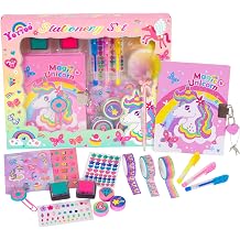 Unicorn gift for girls 5,6,7,8,9,10-12 years old,unicorn stationery set for kids,secret diary,stamp,pen,journal,valentine's day gift for little girl