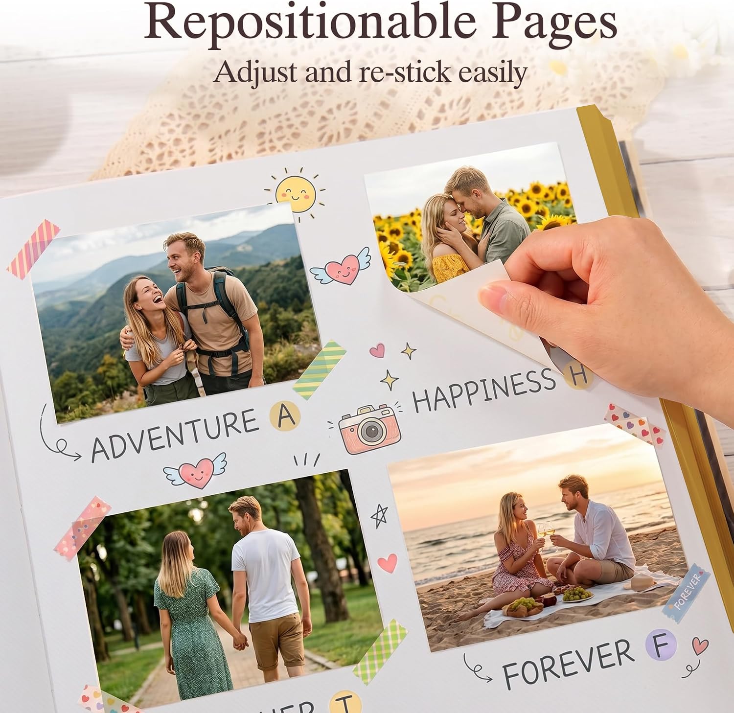 Photo Album Can Hold 3X5 4X6 5X7 6X8 8X10 Photos, Self Adhesive Magnetic DIY Scrapbook Albums (Black, Large) image 5