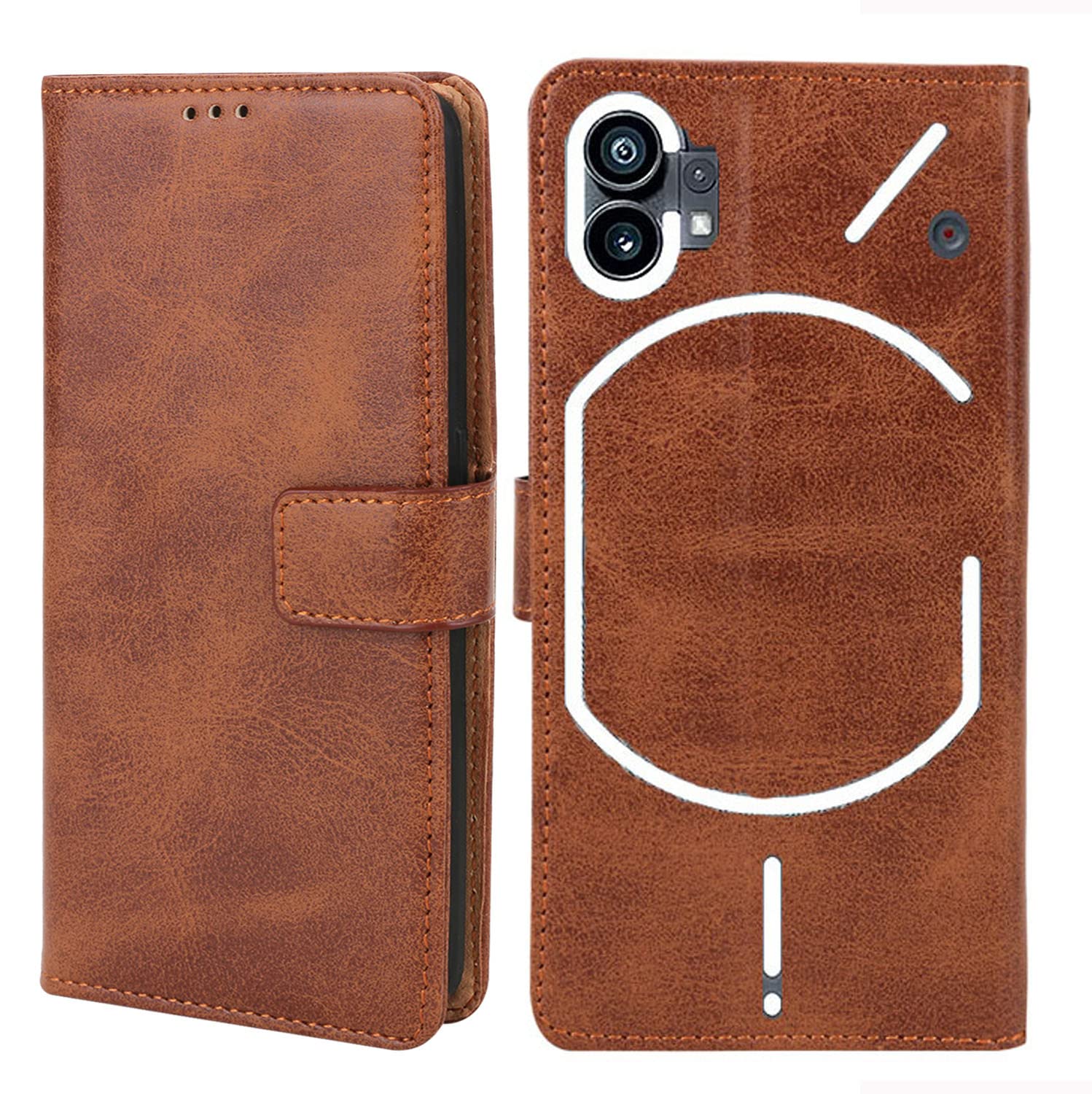 MG Star Original Back Cover for Nothing Phone (1) PU Leather Magnetic Case with Card Holder and Magnetic Stand-(Brown)(Grip Case)-1-1