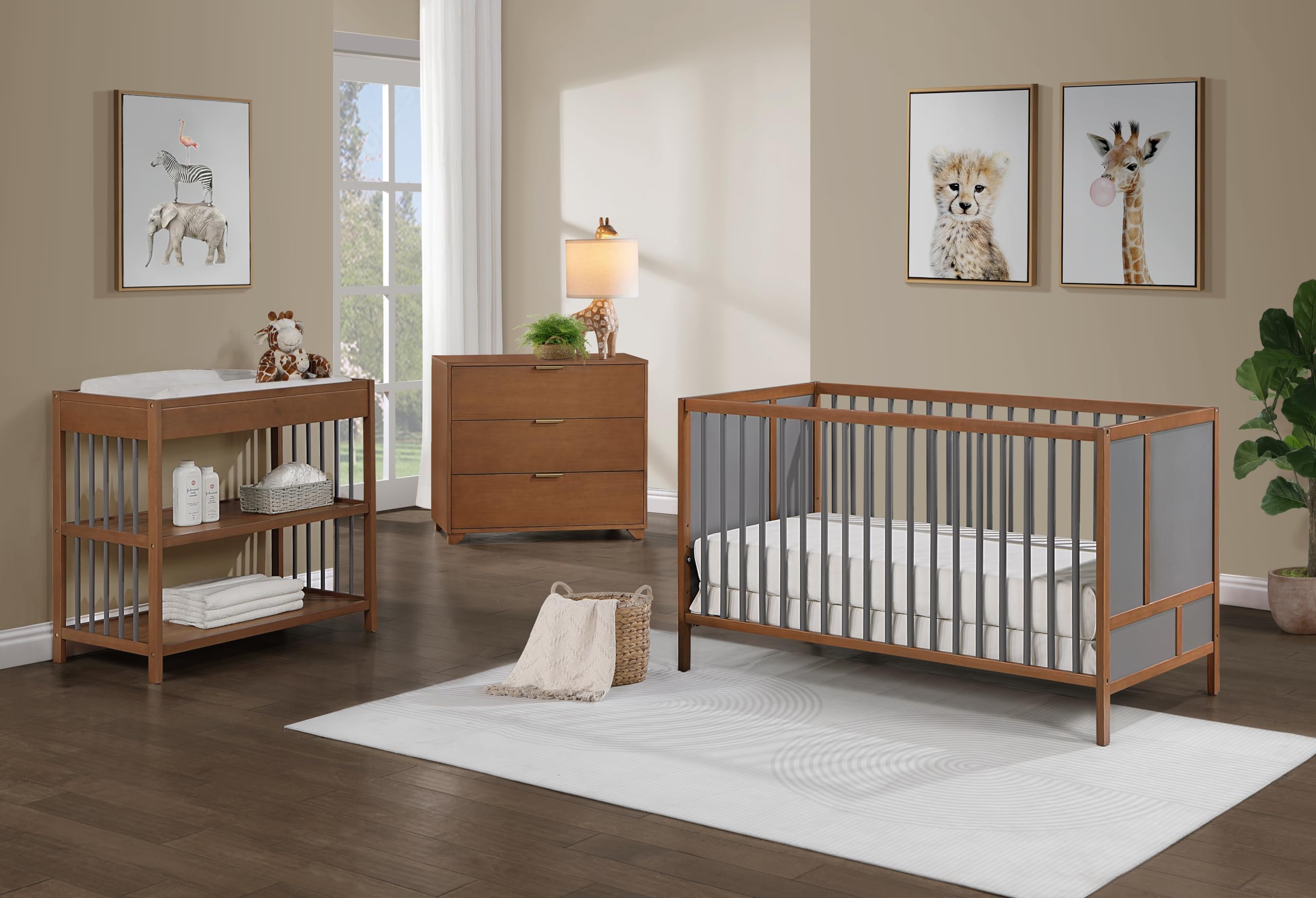 espidoo Pixie Toddler Guardrail and Stabilizer Bar: Modern Style Wood Converts Crib to Toddler Bed - 52.50 inch Walnut Safe Sleep Rail for Baby Aged 18-36 Months - Bedroom Safety & Security