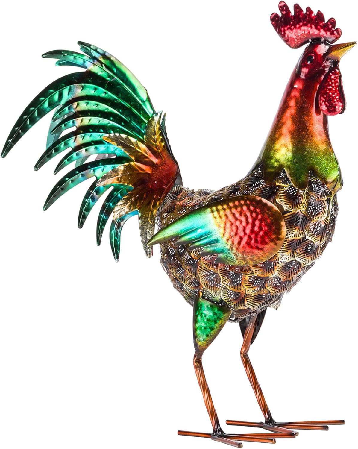 Alpine Corporation 16" Tall Outdoor Metallic Rooster Standing Yard Statue Decoration, Turquoise