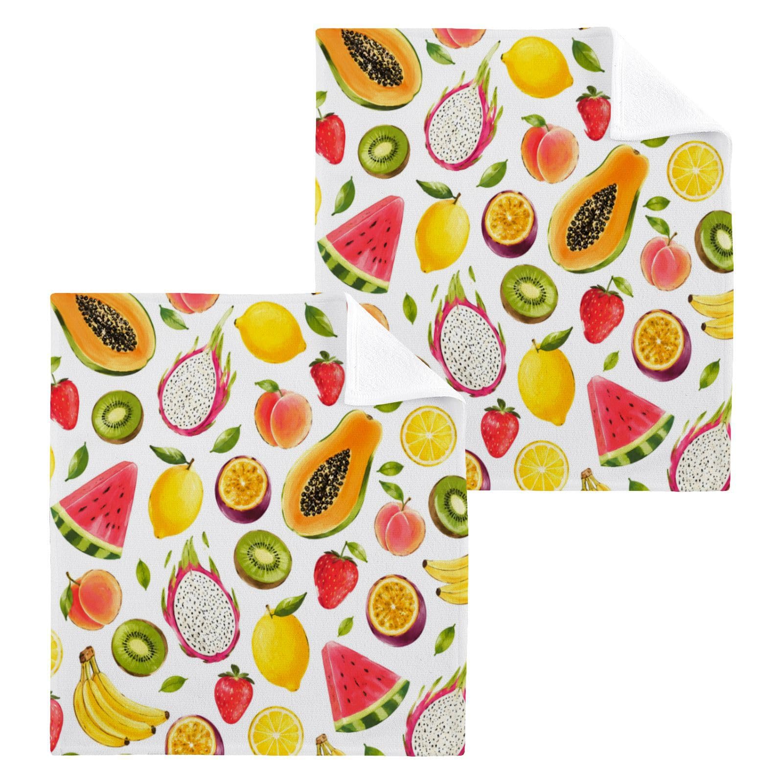 BOESI Fruit 12x12in Cotton Washcloth,Soft Absorbent Face Towel