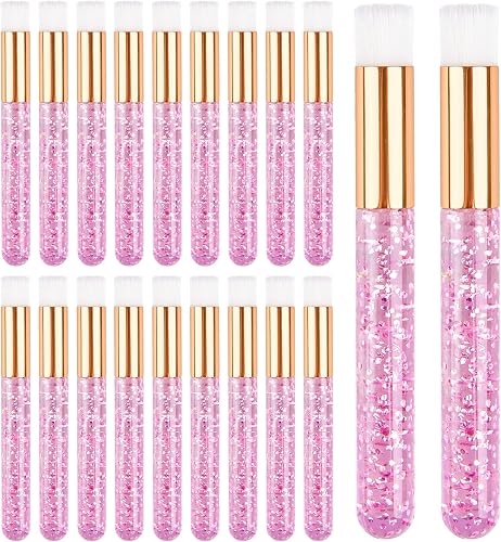 TUZAZO 20 Pieces Pink Lash Shampoo Brushes - Glitter Crystal Eyelash Extension Cleanser Brushes - Nose Pore Deep Cleaning Brush for Blackhead Removing Facial Cleansing (Pink)