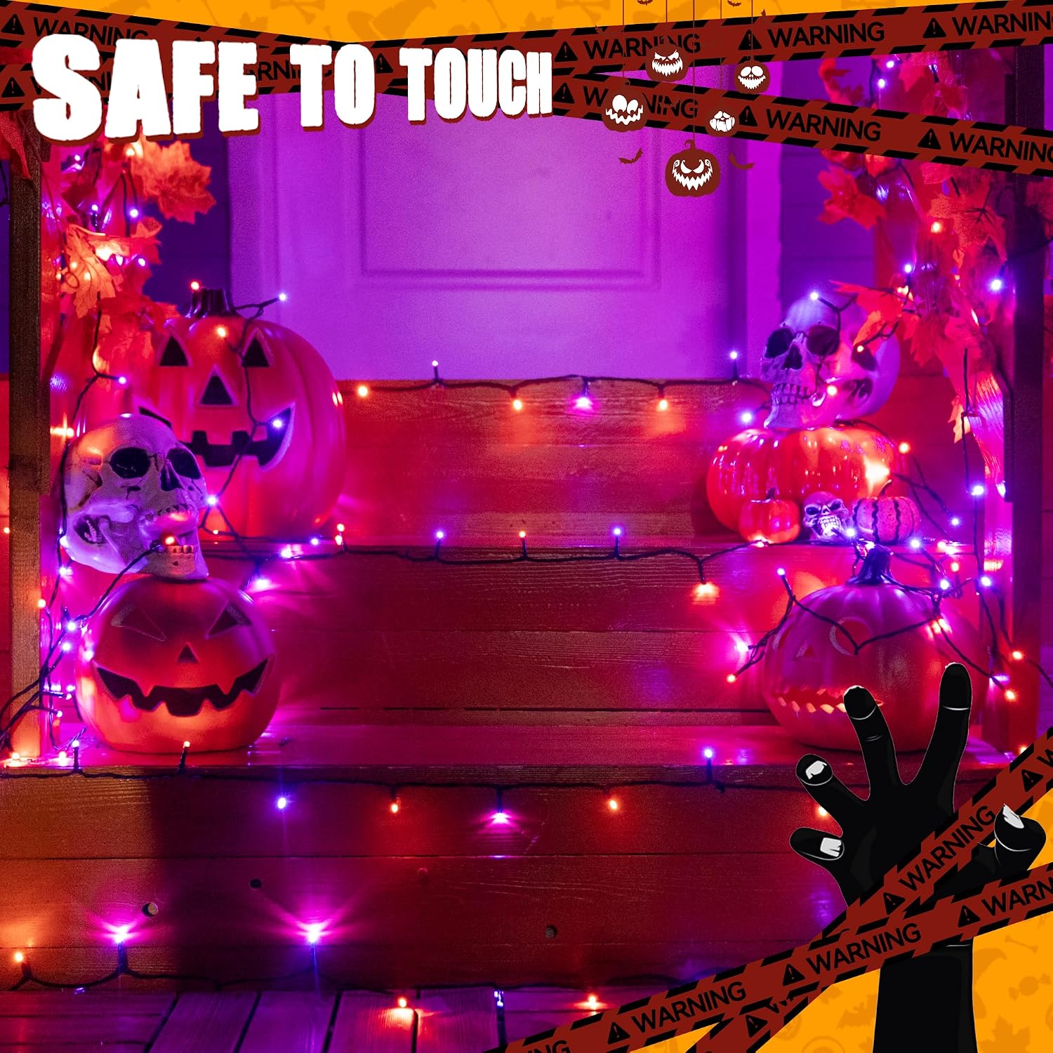 Ollny Halloween Lights Outdoor, 100 LED 33FT Orange and Purple Halloween Decorations with 8 Modes Timer, Plug in String Lights for Indoor Bedroom Home Party Outside image 5