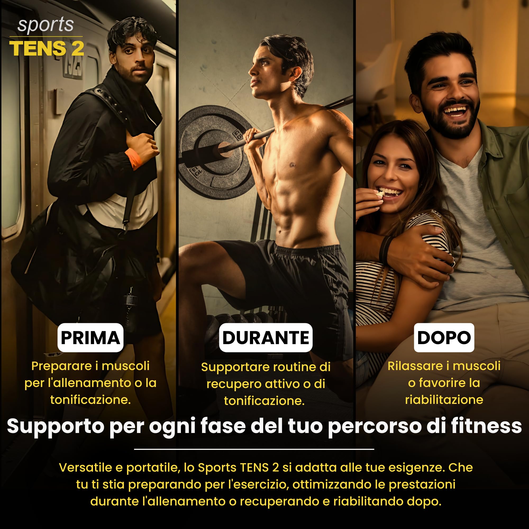 Tenscare Elettrostimolatore Muscolare TensCare SportsTens (EMS e TENS)- Per la Tonificazione e Il Potenziamento del Tuo Corpo, Dotato di Massaggio TENS