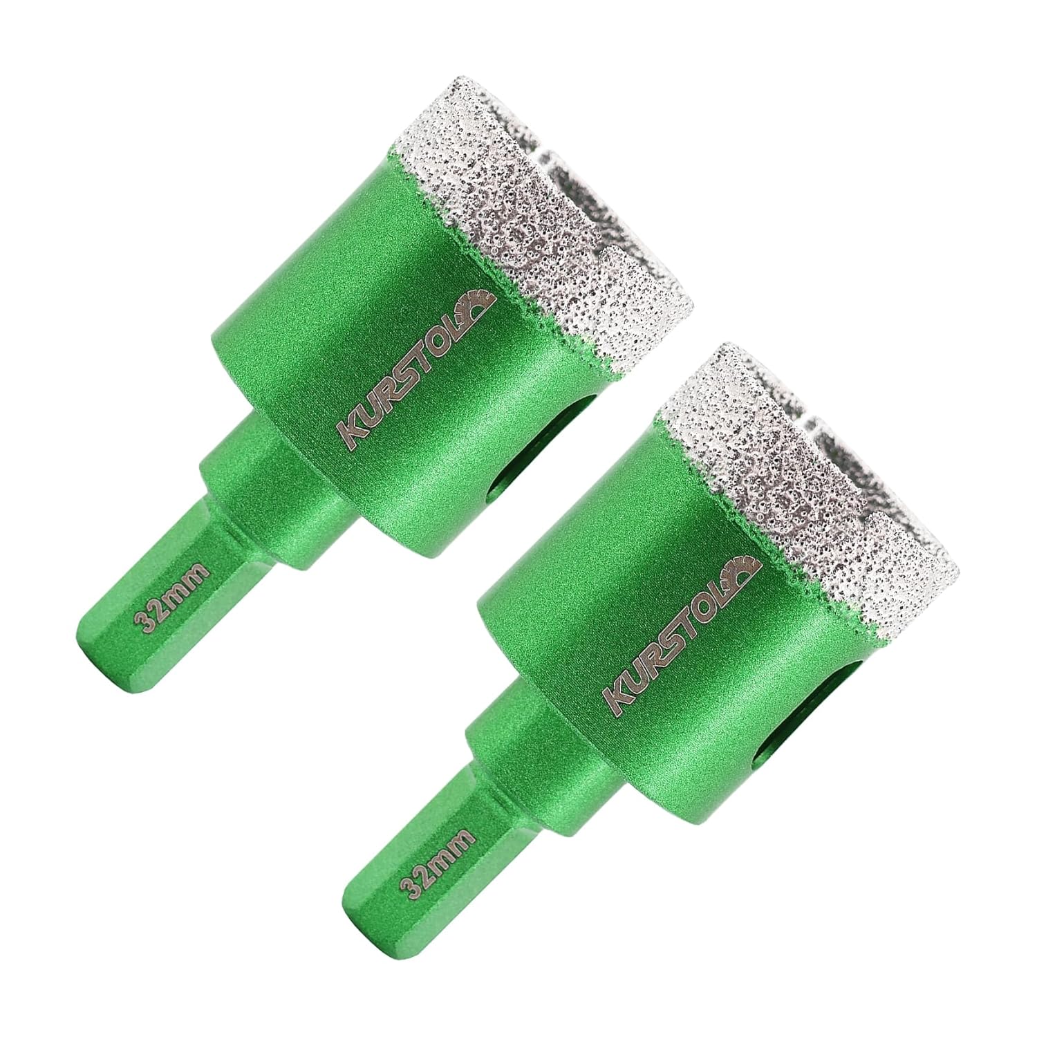 Porcelain Tile Diamond Drill Bits - KURSTOL 2pcs 1-1/4"/32mm Dry Granite Hole Saw Kit for Ceramic Marble Stone,Diamond Core Drill Bit Kit Hex Shank Fixed on Drills