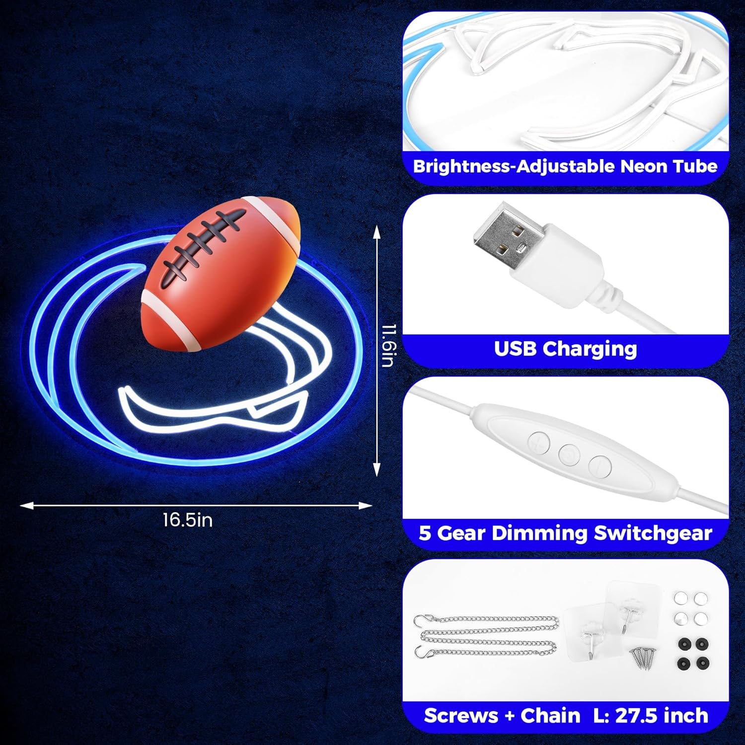 University Team Neon Sign, Light Up Dimmable College State Football SoccerTeam Logo Led Neon Sign Light Hanging for Wall Decor, Bedroom, Dormitory, Man Cave, Birthday Christmas Gift - Image 3