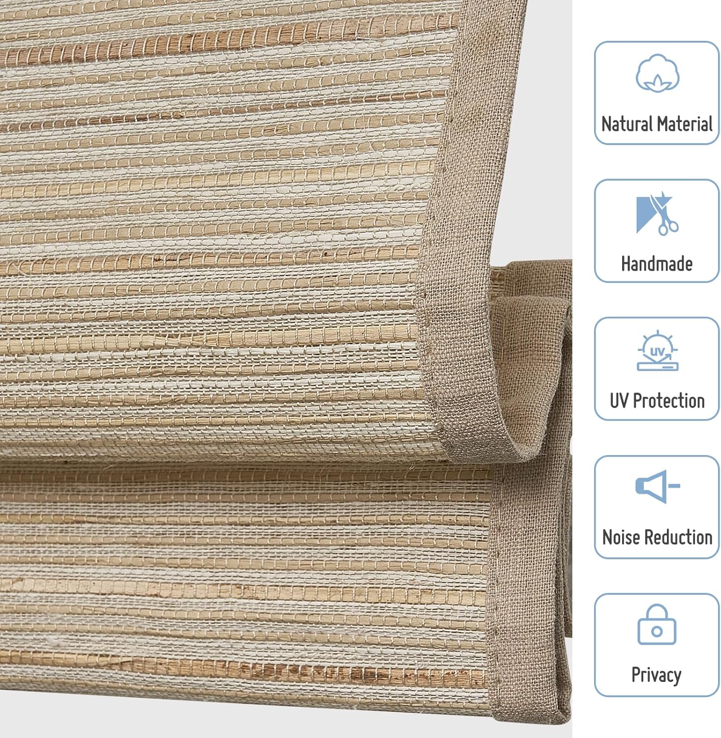 Keego No Drill Roman Shades Thermal Insulating Natural Woven Fabric Cordless Roman Shades Blinds Custom Window Blinds Privacy for Home Almond(with Lining,Block 90% Light