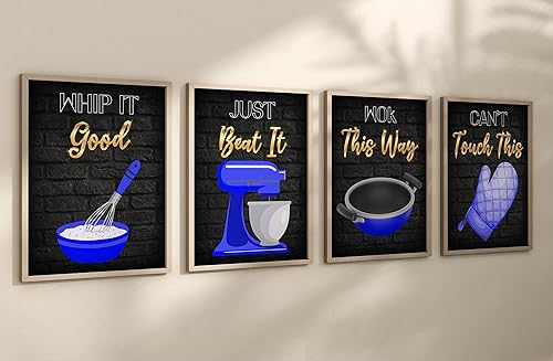 Miniatura 7 de Set of 4 80s Retro Music Hit Songs  Funny Sayings, Puns, and Quotes Sign Wall Art Prints for Kitchen, Dining, Cafe, Restaurant Decor (Blue, 8 x 10