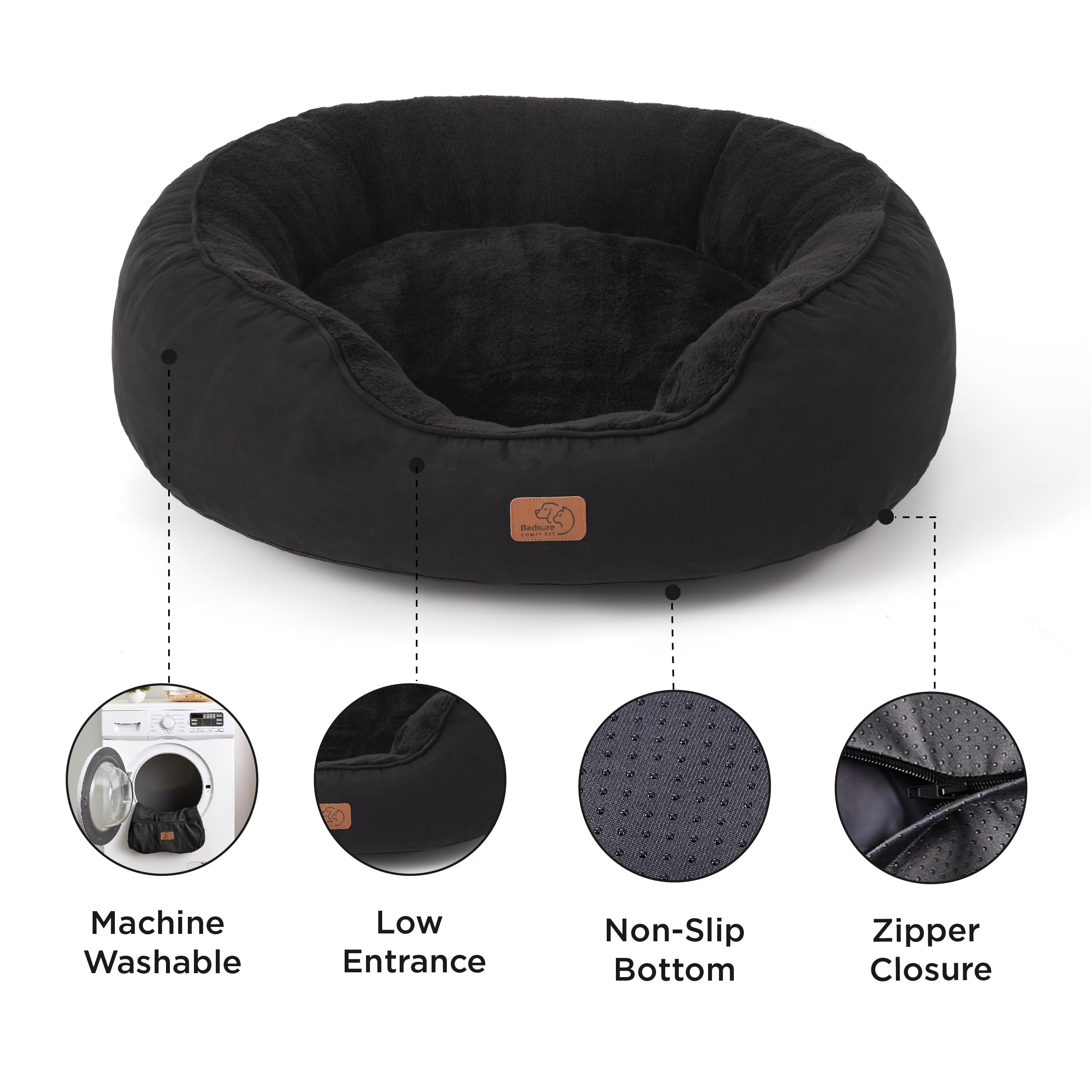 BEDSURE Katzenbett waschbar Katzen Bettchen - 76x61x20cm Katzen Bett mit Zweiseitig Innenkissen Katzenschlafplatz für oder kleine Hunde, Schwarz