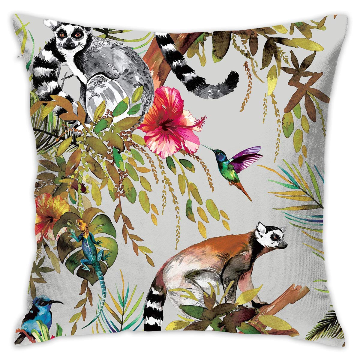 Klotr Pillowcases Standard, 18x18 Inches Square Throw Pillow Covers Animals Lemur Flowers Pattern Pillow Cushion Cases Premium Pillow Cases King for Couch Sofa Bed