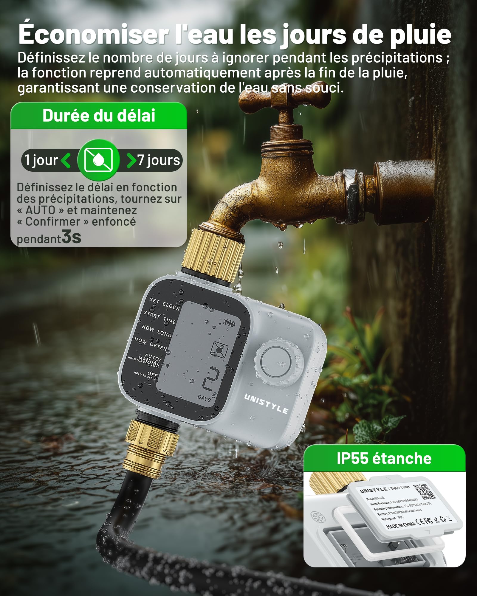 Programmateur Arrosage Unistyle | Nouvelle édition 2026 – Arrosage Automatique du Jardin, Utilisation Simple et Intuitive, Raccord en Laiton, Indice de Protection IP55, Programmes Arrosage Flexibles