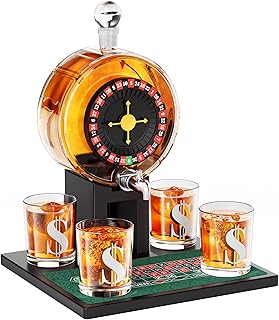 Kollea Roulette Whiskey Decanter Set, 60.9 Oz Casino-Style Slot Decanter with 4 Dollar Glasses, Christmas Birthday Gifts for Men Dad, Him, Liquor Dispenser for Anniversary, Bar, Poker Night, Men Cave