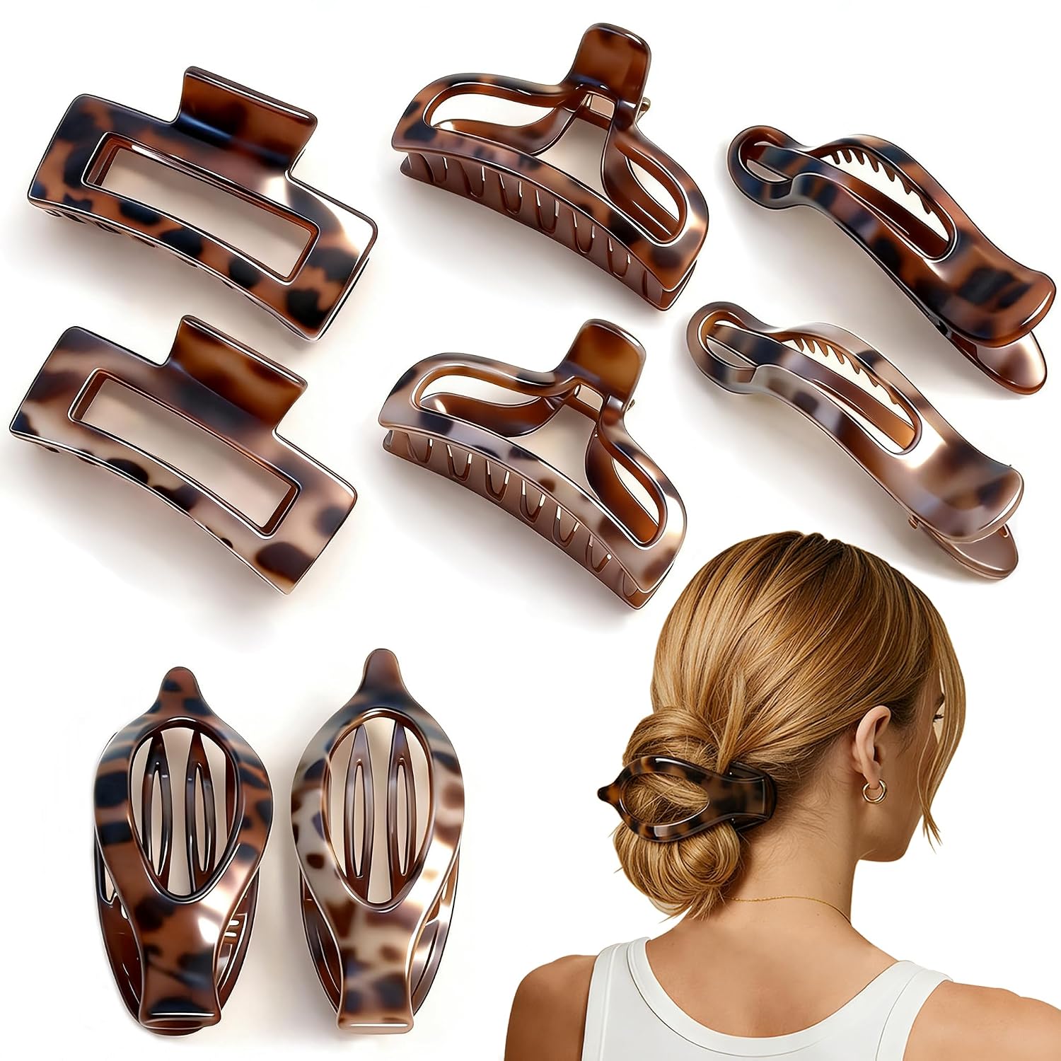 8 Pack Tortoiseshell Hair Claw Clips - Strong Non Slip Hair Clips for Women