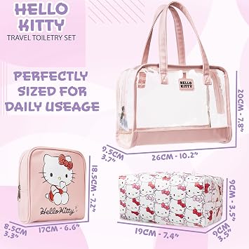 Get Trend Hello Kitty Toiletry Bag and Makeup Bag Set of 3 for Women Teens Girls Zipped Cosmetics Case Kawaii Travel Essentials Anime