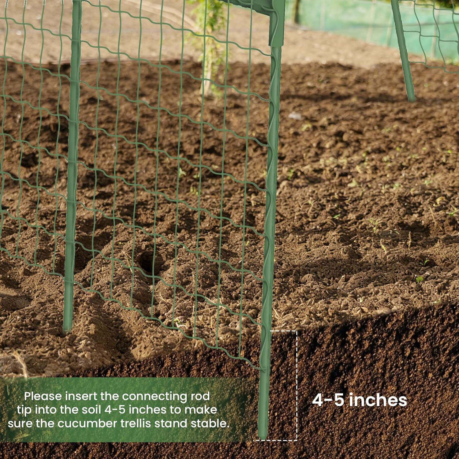 Cucumber Trellis, Metal Garden Arch Trellis for Raised Bed, 63 x 48inch U-Shape Garden Trellis for Climbing Plants Outdoor, Vegetables Fruit Plant Support with Netting, Gardening Supplies (Green)