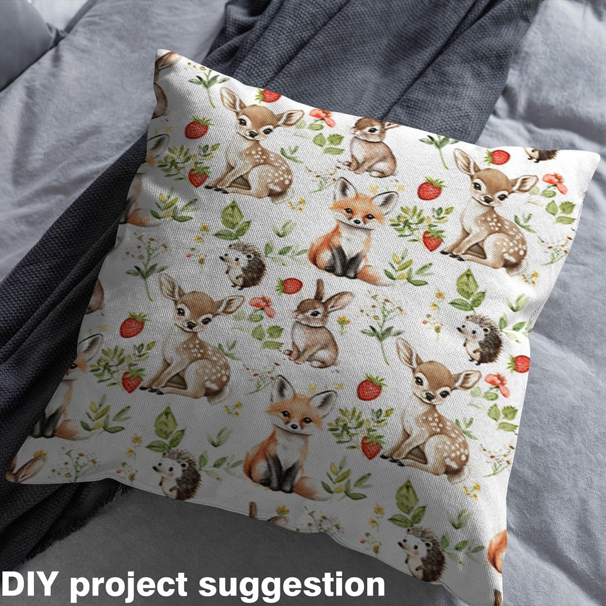 Feelyou Deer Fabric by The Yard Kids 2 Yard Kids Fox Hedgehog Upholstery Fabric for Chairs Teens Boys Girls Woodland Wild Animals Waterproof Outdoor Fabric Wildlife Design Reupholstery Fabric Decor