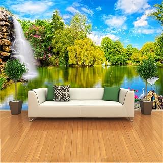 Forest Waterfall Wall Stickers, Lake Sky Mural, 3D Waterproof and Moisture Peel and Stick Self-Adhesive Family Wall Decor Decals for Dormitory Office Home Decor 118''Wx83''L-PVC