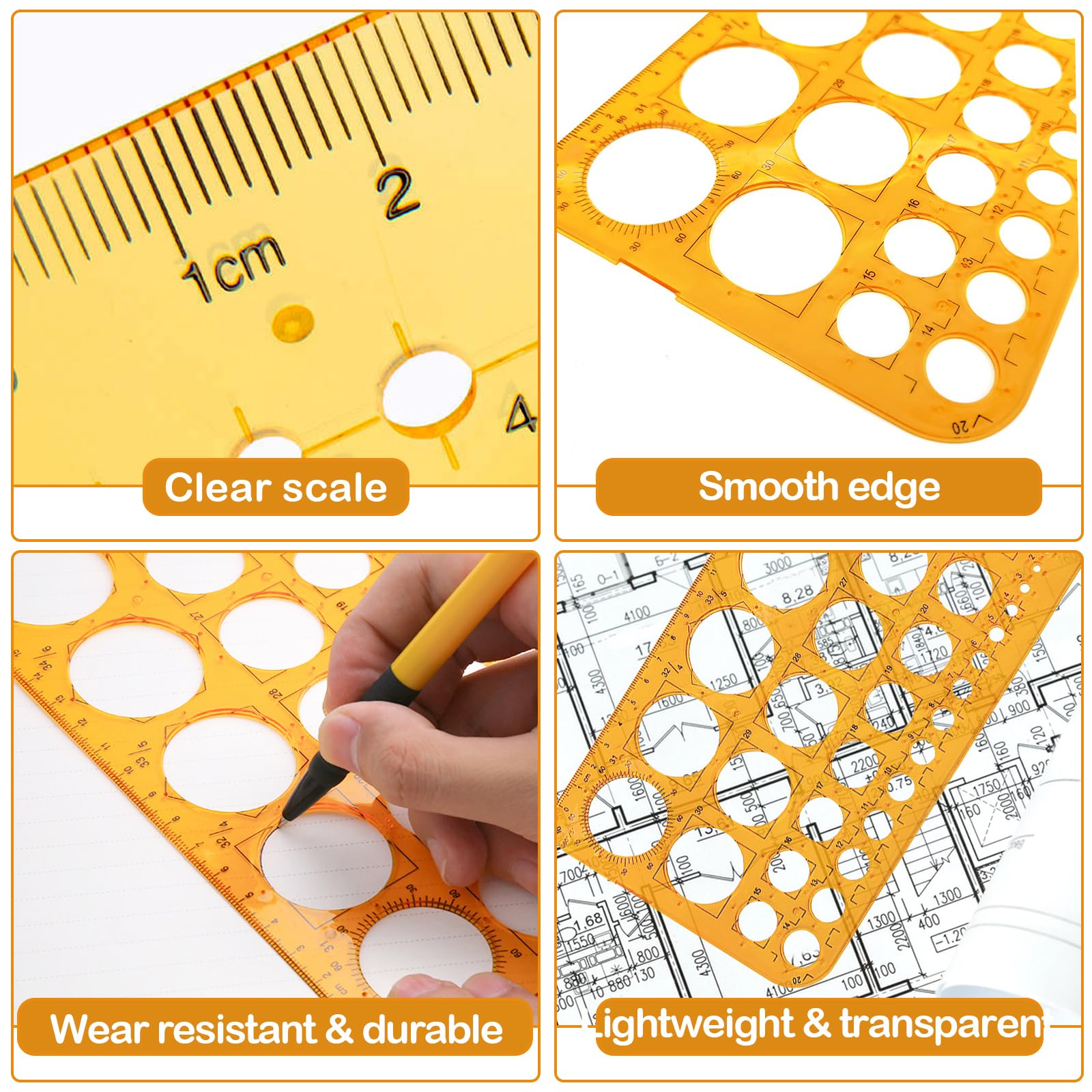 Modelli di Misura in Plastica, 6 Pezzi Disegno Righelli, Cerchio Modelli di Geometrico, Modelli di Disegno Tecnico, Strumento di Stampo Disegno, Stencil Geometrico per Disegno Scuola Ufficio