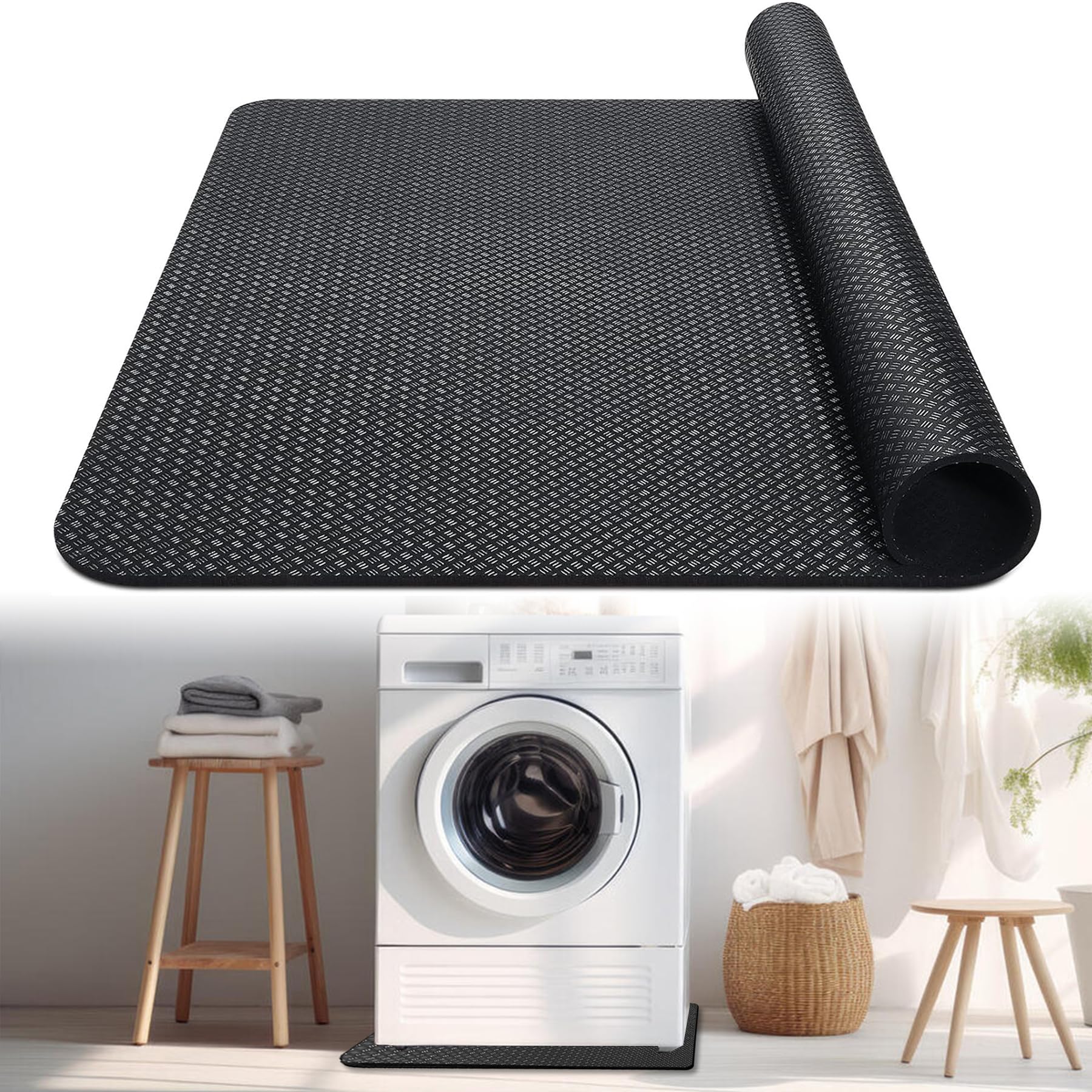 Tapis anti-vibration antidérapant des deux côtés - 60 x 60 cm - Tapis en caoutchouc antidérapant - Tapis de réfrigérateur en silicone - Léger et imperméable - Pour réfrigérateur - Pour sèche-linge et