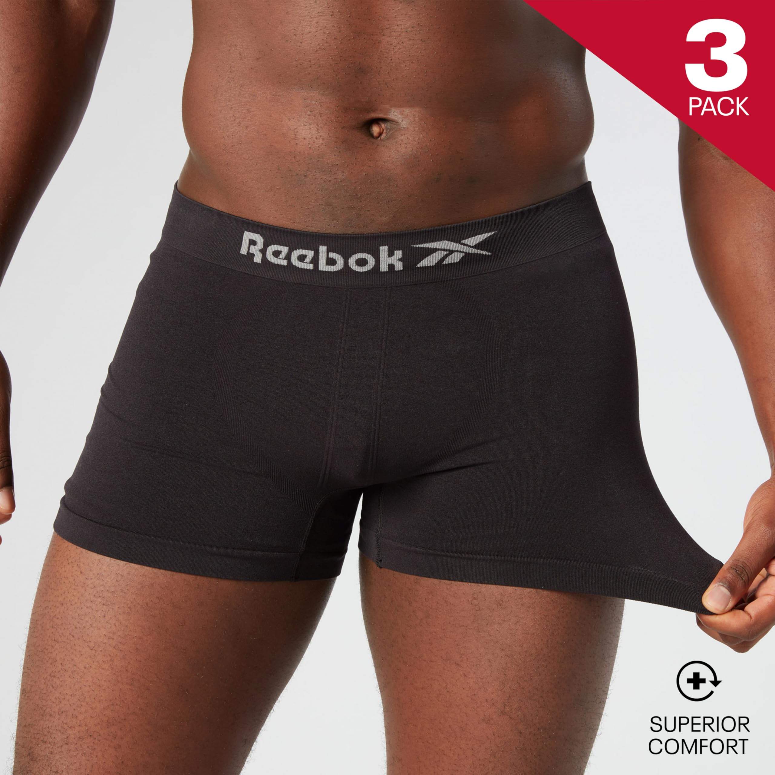 Reebok Dale Bokserki dla mężczyzn, bezszwowe bokserki męskie, oddychająca i rozciągliwa bielizna dla mężczyzn, wielopak, Czarny, L