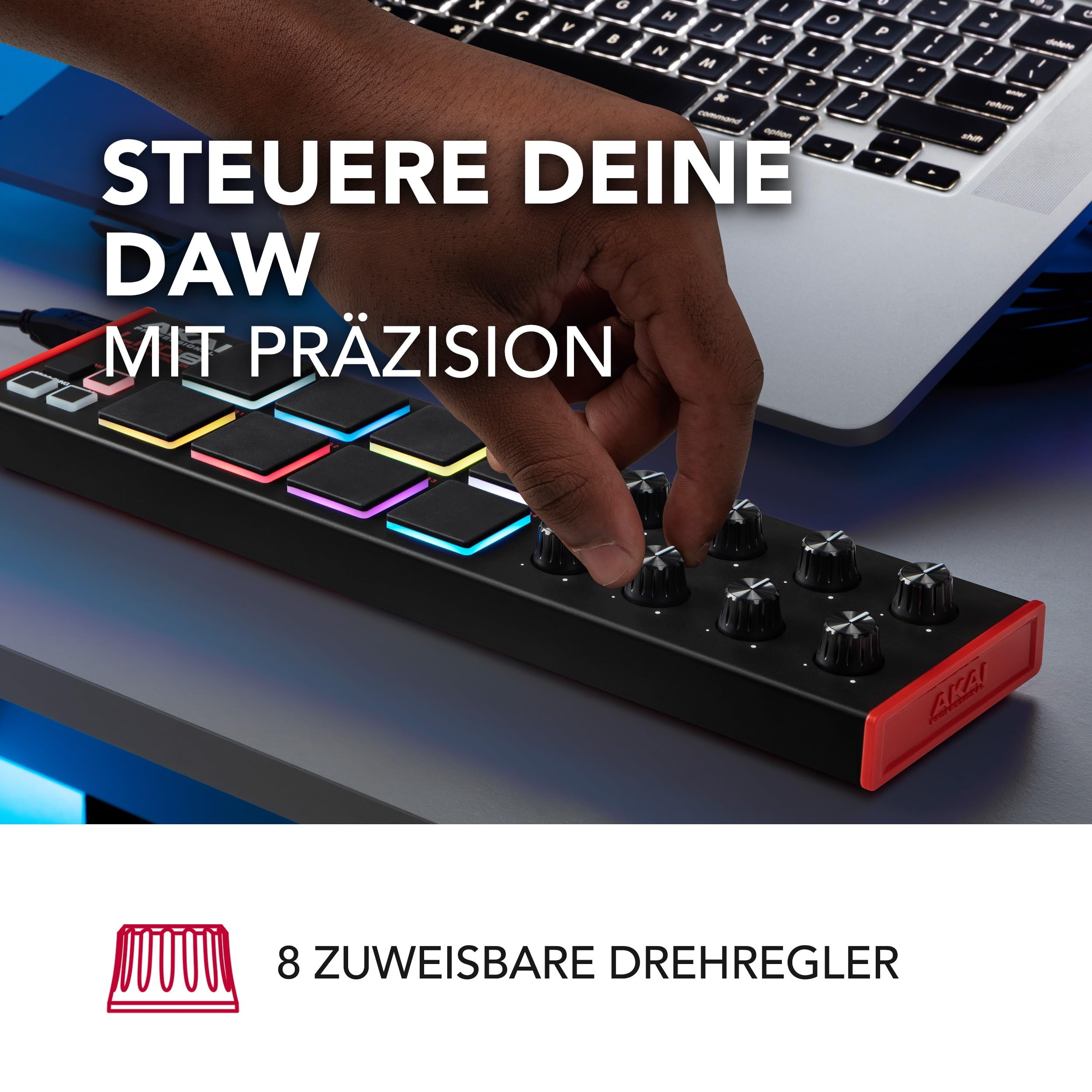 Akai Professional LPD8 - USB MIDI Pad Controller Drum Machine mit MPC Drum Pads für Mac und PC, Zuweisbaren Drehreglern und Musikproduktionssoftware